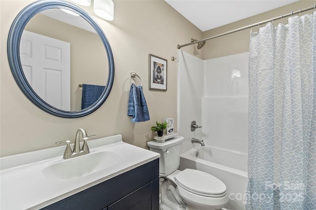 109 W Poplar St, Stanley, NC 28164 - bathroom featuring vanity, toilet, and shower / tub combo with curtain