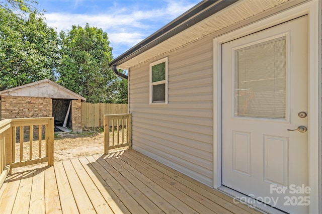 109 W Poplar St, Stanley, NC 28164 - deck featuring fence and an outbuilding
