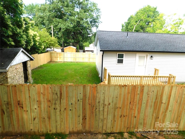 109 W Poplar St, Stanley, NC 28164 - fenced backyard with a storage shed and a wooden deck