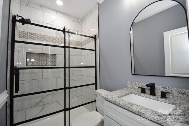 6519 Pargo Rd, Charlotte, NC 28216 - bathroom featuring vanity, a shower stall, and toilet
