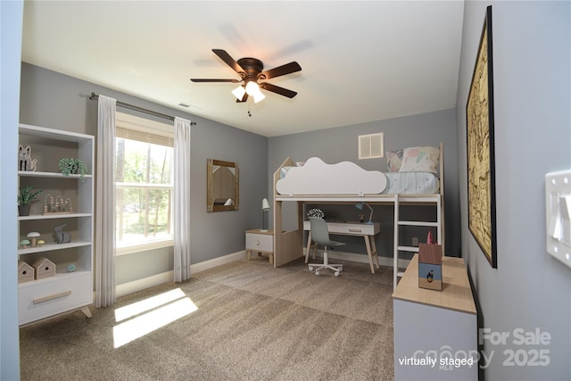 6519 Pargo Rd, Charlotte, NC 28216 - bedroom with carpet floors, baseboards, a ceiling fan, and visible vents