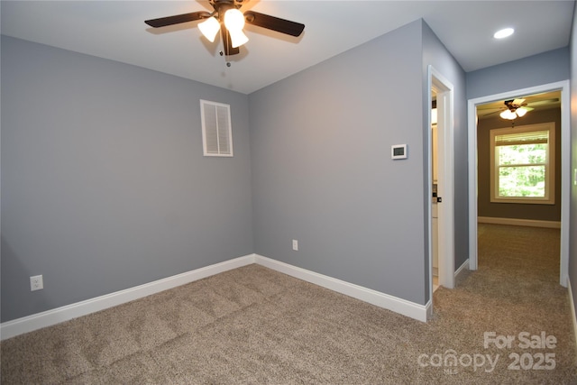 6519 Pargo Rd, Charlotte, NC 28216 - carpeted spare room with baseboards, ceiling fan, recessed lighting, and visible vents