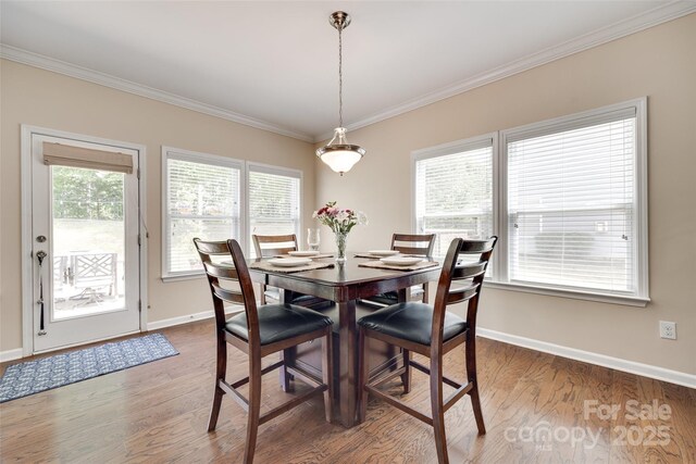 985 Angelica Ln, Tega Cay, SC 29708 - dining space featuring baseboards, ornamental molding, and wood finished floors