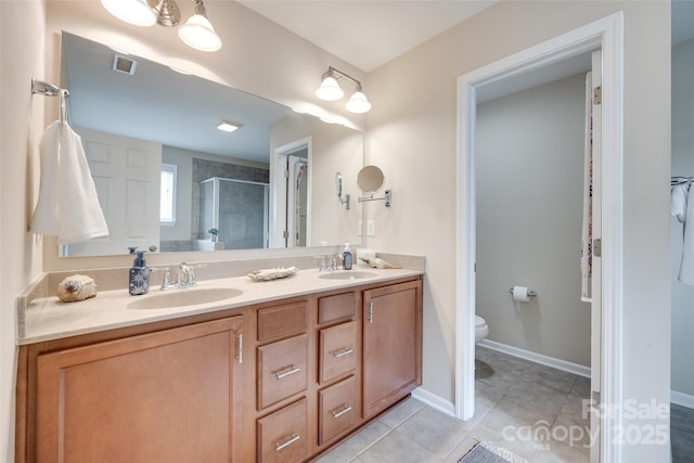 985 Angelica Ln, Tega Cay, SC 29708 - bathroom featuring visible vents, a shower stall, a sink, tile patterned floors, and toilet