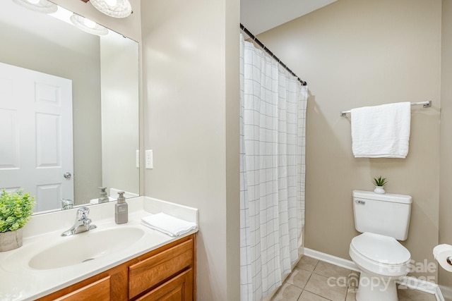 6941 Augustine Way, Charlotte, NC 28270 - bathroom with toilet, tile patterned flooring, vanity, baseboards, and curtained shower