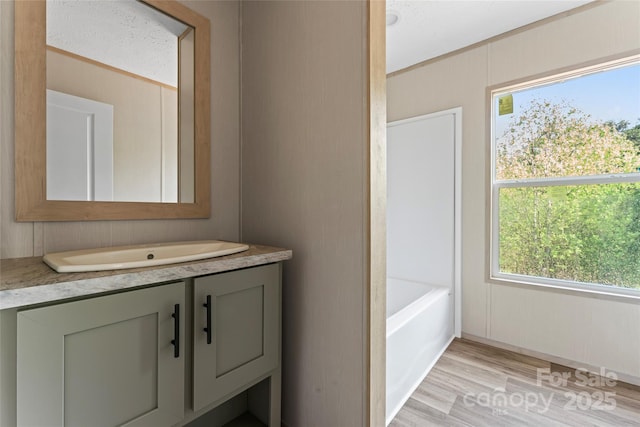 5989 Kaylas Ridge Rd, Connelly Springs, NC 28612 - bathroom with vanity, a tub, and wood finished floors
