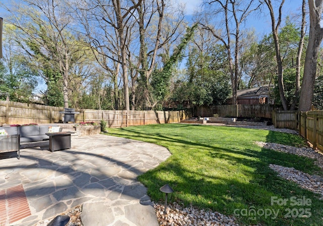 view of yard with a patio area and a fenced backyard