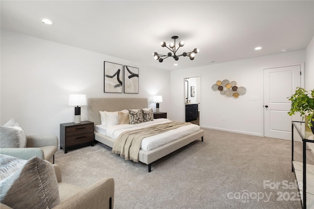 6524 Robert St, Huntersville, NC 28078 - bedroom featuring an inviting chandelier, baseboards, recessed lighting, and light colored carpet
