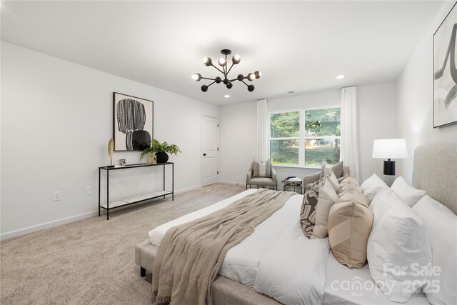 6524 Robert St, Huntersville, NC 28078 - carpeted bedroom featuring baseboards, an inviting chandelier, and recessed lighting