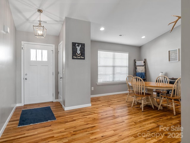 218 Little Man Dr, Boiling Springs, SC 29316 - foyer featuring a notable chandelier, light wood finished floors, visible vents, and baseboards
