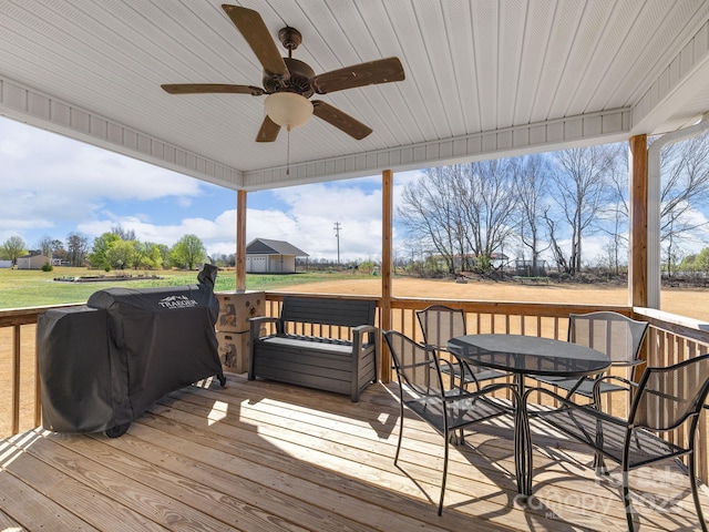 218 Little Man Dr, Boiling Springs, SC 29316 - wooden terrace with outdoor dining area, area for grilling, and ceiling fan