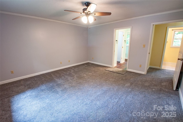 2540 Heritage Cir, Statesville, NC 28625 - carpeted empty room featuring ceiling fan, crown molding, and baseboards