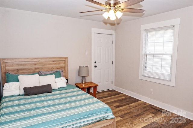 2693 Salem Church Rd, Lincolnton, NC 28092 - bedroom with baseboards, wood finished floors, and ceiling fan