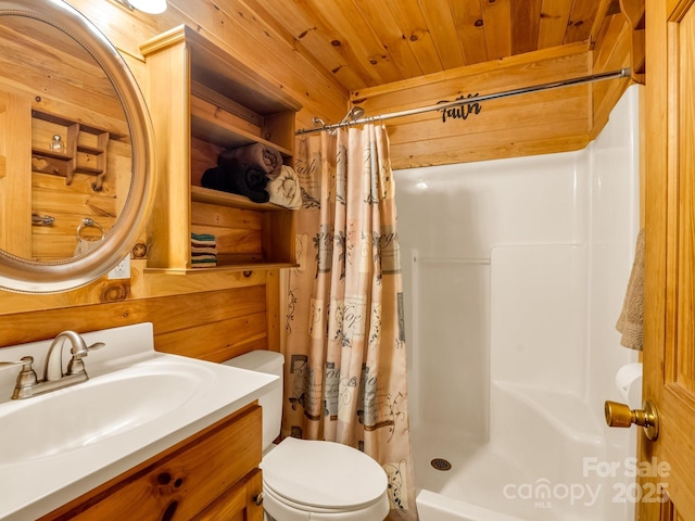 147 Cove Hollow Rd, Rutherfordton, NC 28139 - full bath with wooden ceiling, vanity, curtained shower, and toilet