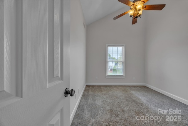 63 Frost Ln, Taylorsville, NC 28681 - carpeted empty room featuring baseboards, vaulted ceiling, and ceiling fan