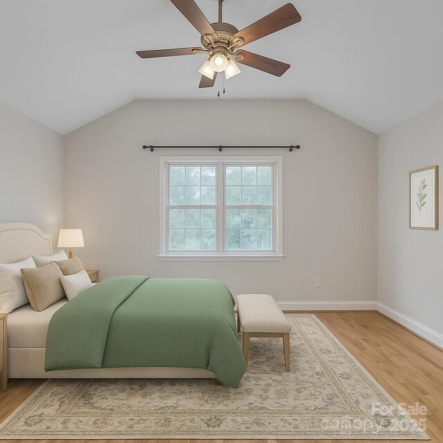 63 Frost Ln, Taylorsville, NC 28681 - bedroom with lofted ceiling, wood finished floors, baseboards, and ceiling fan