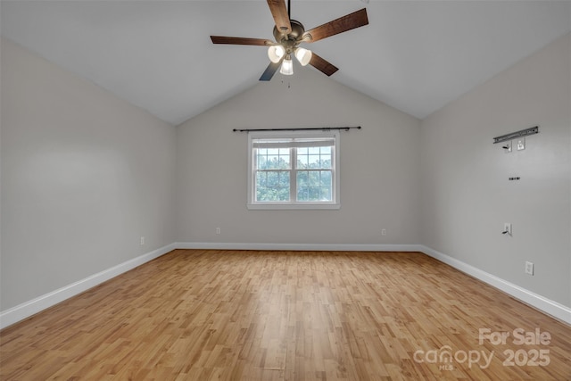63 Frost Ln, Taylorsville, NC 28681 - unfurnished room featuring ceiling fan, light wood-style flooring, baseboards, and lofted ceiling