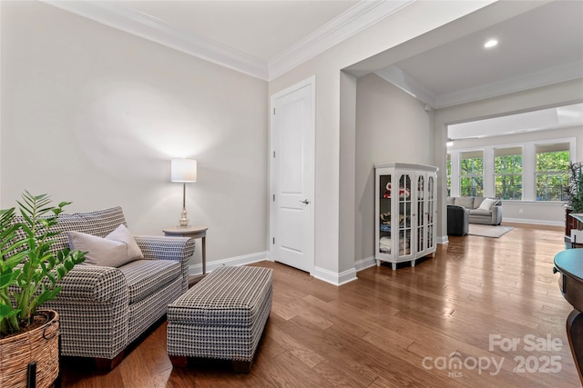 4012 Brandywine Ter, Lancaster, SC 29720 - sitting room with crown molding, recessed lighting, wood finished floors, and baseboards