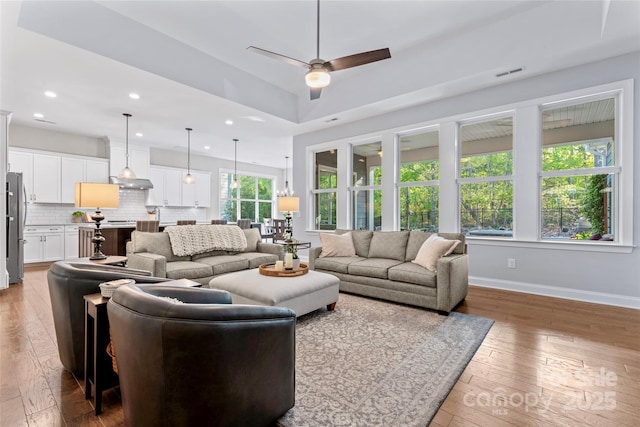 4012 Brandywine Ter, Lancaster, SC 29720 - living area with recessed lighting, light wood finished floors, baseboards, visible vents, and a ceiling fan