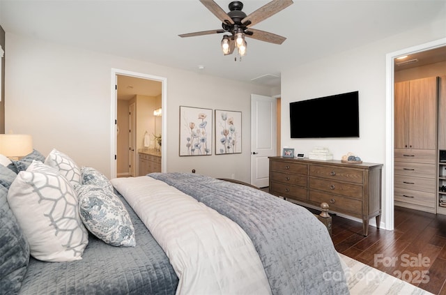 3028 Quinebaug Rd, Fort Mill, SC 29715 - bedroom featuring ceiling fan, ensuite bath, and dark wood-type flooring