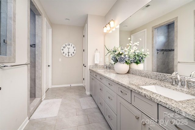 3028 Quinebaug Rd, Fort Mill, SC 29715 - bathroom with walk in shower, tile patterned floors, and a sink
