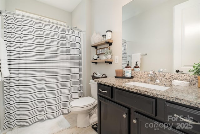 3028 Quinebaug Rd, Fort Mill, SC 29715 - full bath featuring toilet, tile patterned flooring, vanity, and a shower with curtain