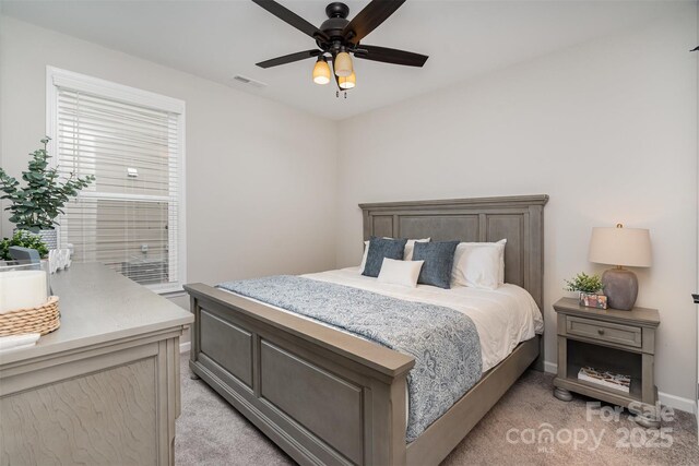 3028 Quinebaug Rd, Fort Mill, SC 29715 - bedroom featuring baseboards, a ceiling fan, visible vents, and light colored carpet
