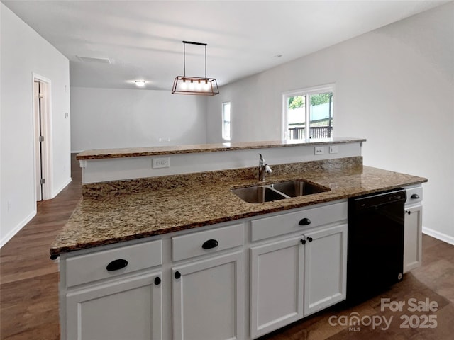 805 Gunnar Dr, Gastonia, NC 28054 - kitchen with white cabinets, stone countertops, a sink, and black dishwasher