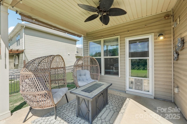 5037 Nighthawk Dr, Fort Mill, SC 29707 - view of patio with ceiling fan and a fire pit