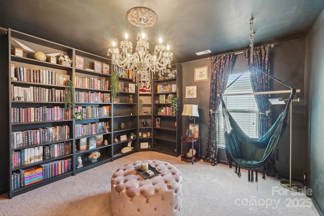 5037 Nighthawk Dr, Fort Mill, SC 29707 - sitting room with a chandelier and carpet floors