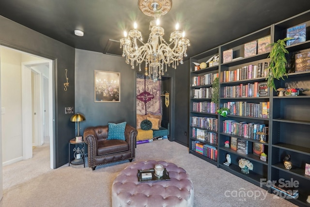 5037 Nighthawk Dr, Fort Mill, SC 29707 - sitting room featuring carpet floors, a chandelier, and baseboards