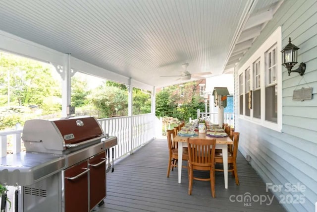 88 S Main St, Weaverville, NC 28787 - wooden terrace with ceiling fan and outdoor dining space
