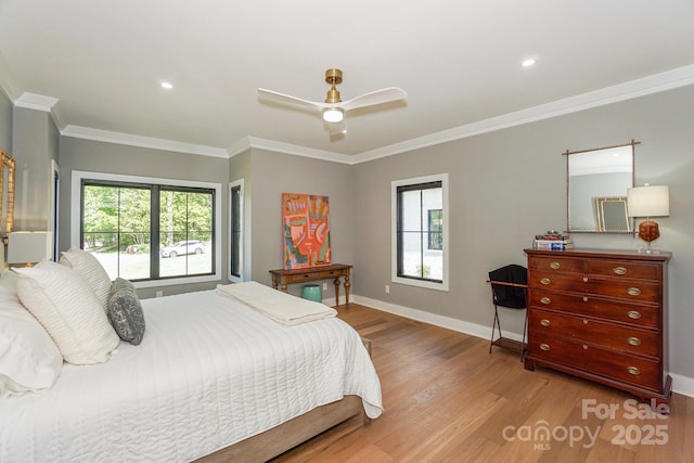 153 High Hills Dr, Mooresville, NC 28117 - bedroom with wood finished floors, crown molding, ceiling fan, and recessed lighting