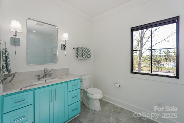 153 High Hills Dr, Mooresville, NC 28117 - full bath with vanity, plenty of natural light, crown molding, and marble look tiles