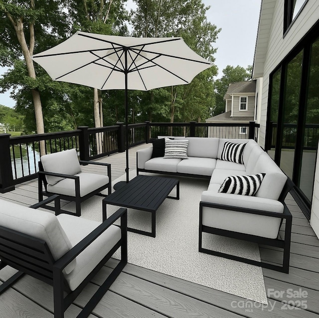 153 High Hills Dr, Mooresville, NC 28117 - wooden deck with an outdoor hangout area