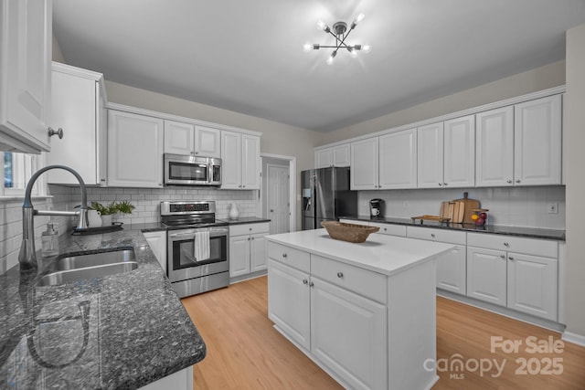 263 Fernbrook Dr, Mooresville, NC 28117 - kitchen featuring appliances with stainless steel finishes, a sink, white cabinetry, and backsplash