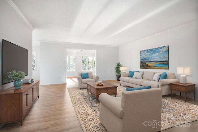 501 Crowfields Ln, Asheville, NC 28803 - living area featuring light wood-style floors, baseboards, and crown molding