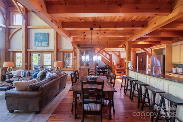 54 Cottage Grove Dr, Nebo, NC 28761 - dining space with wood ceiling, a wealth of natural light, and beamed ceiling