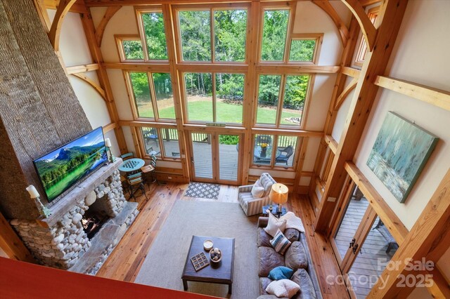 54 Cottage Grove Dr, Nebo, NC 28761 - living room featuring a fireplace and hardwood / wood-style flooring