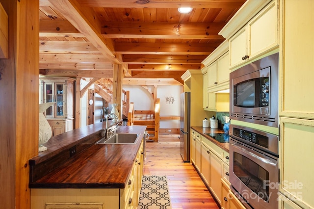 54 Cottage Grove Dr, Nebo, NC 28761 - kitchen with a sink, wood ceiling, stainless steel appliances, and wood counters
