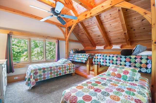 54 Cottage Grove Dr, Nebo, NC 28761 - bedroom featuring carpet floors, wooden ceiling, and vaulted ceiling with beams