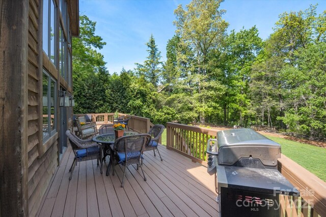54 Cottage Grove Dr, Nebo, NC 28761 - wooden terrace with outdoor dining area and area for grilling