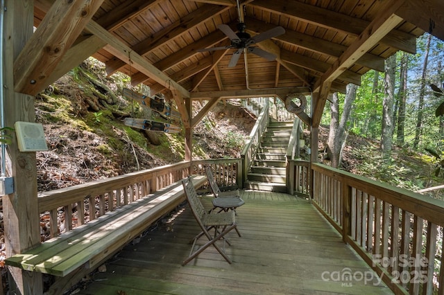 54 Cottage Grove Dr, Nebo, NC 28761 - wooden terrace with a ceiling fan and stairs