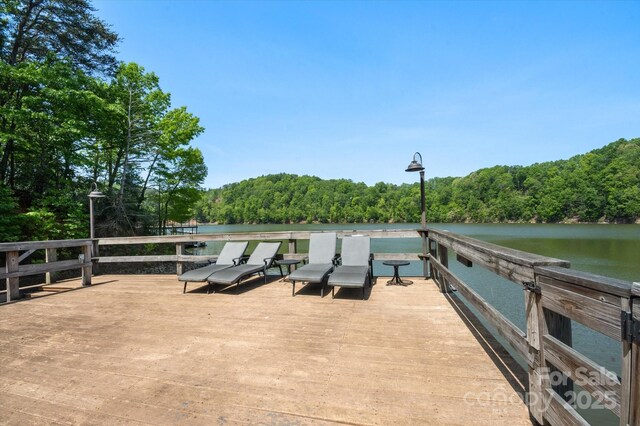 54 Cottage Grove Dr, Nebo, NC 28761 - view of dock featuring a deck with water view and a wooded view