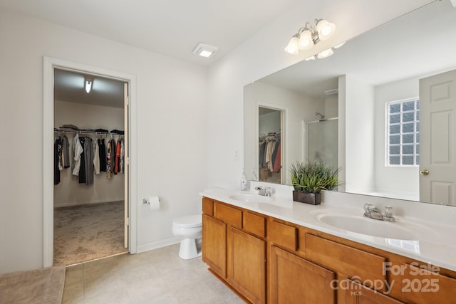 221 Sycamore Creek Rd, Fort Mill, SC 29708 - bathroom with a sink, toilet, double vanity, and a shower with door