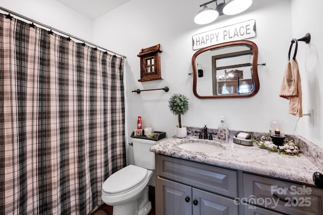 full bath featuring vanity, toilet, and a shower with curtain