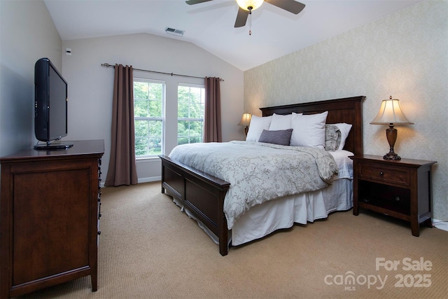 3404 Pasture View Ct, Charlotte, NC 28269 - bedroom with light colored carpet, lofted ceiling, ceiling fan, and baseboards