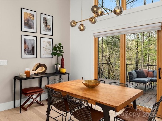146 Timber Creek Rd, Hendersonville, NC 28739 - dining room with a chandelier, light wood-style flooring, and baseboards