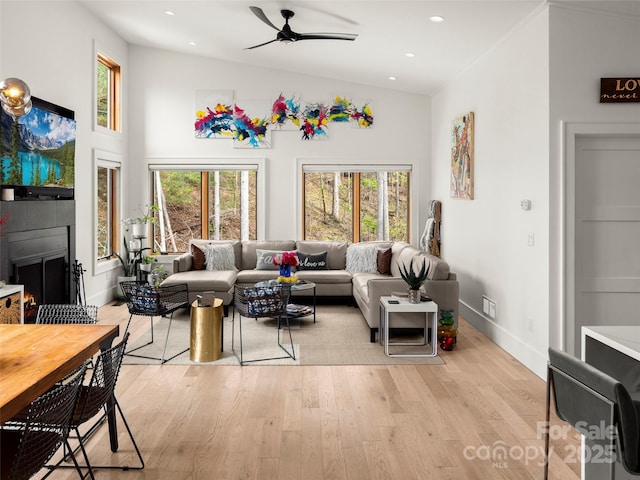146 Timber Creek Rd, Hendersonville, NC 28739 - living room with a healthy amount of sunlight, recessed lighting, light wood-style floors, and ceiling fan
