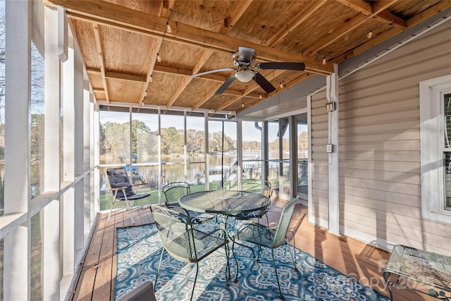 6778 Emerald Isle Dr, Sherrills Ford, NC 28673 - sunroom / solarium featuring ceiling fan and a water view